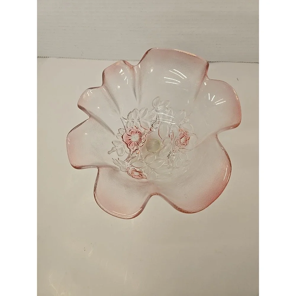 Mikasa Crystal Rosella Ruffled Edge Serving Dish Raised Pink Flowers VTG 80s-90s